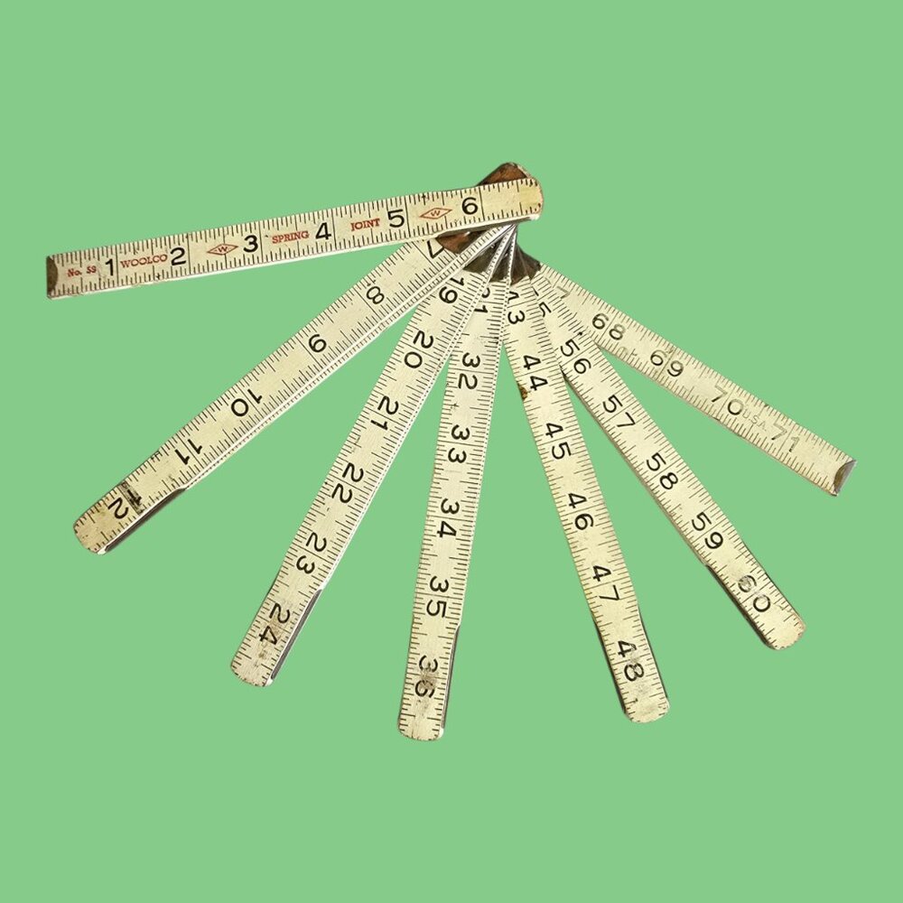 Vintage Woolco Folding Ruler No. 59 Spring Joint 2-Way 72" Wooden White Made USA